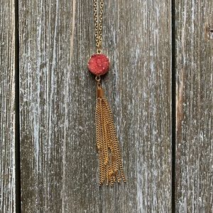 Handmade Gold White Tassel Necklace Druzy Jewelry
